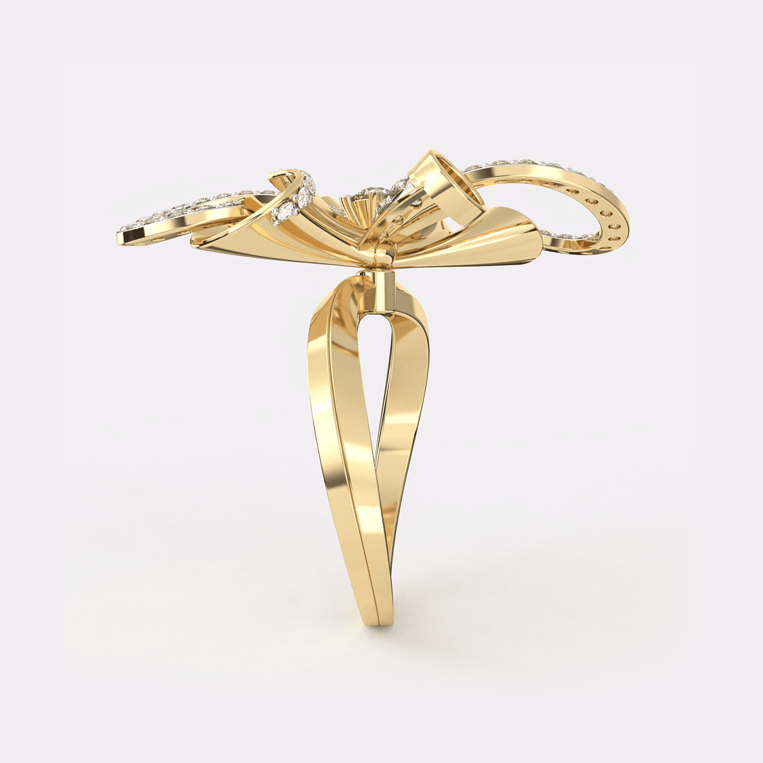 Gold Ribbon Bow Diamond Ring