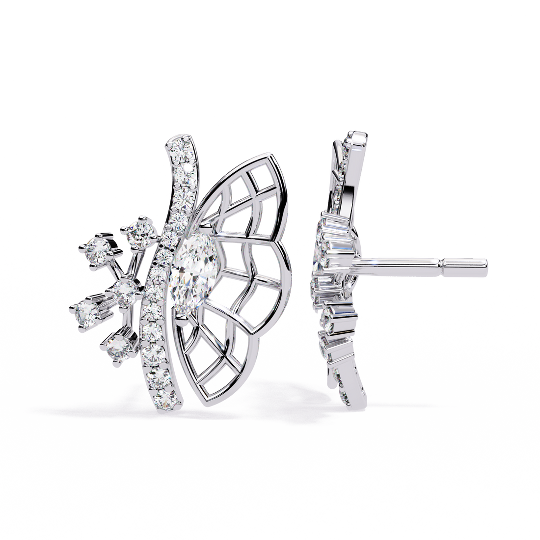 925 Silver Butterfly lab Grown Diamond Stud Earrings
