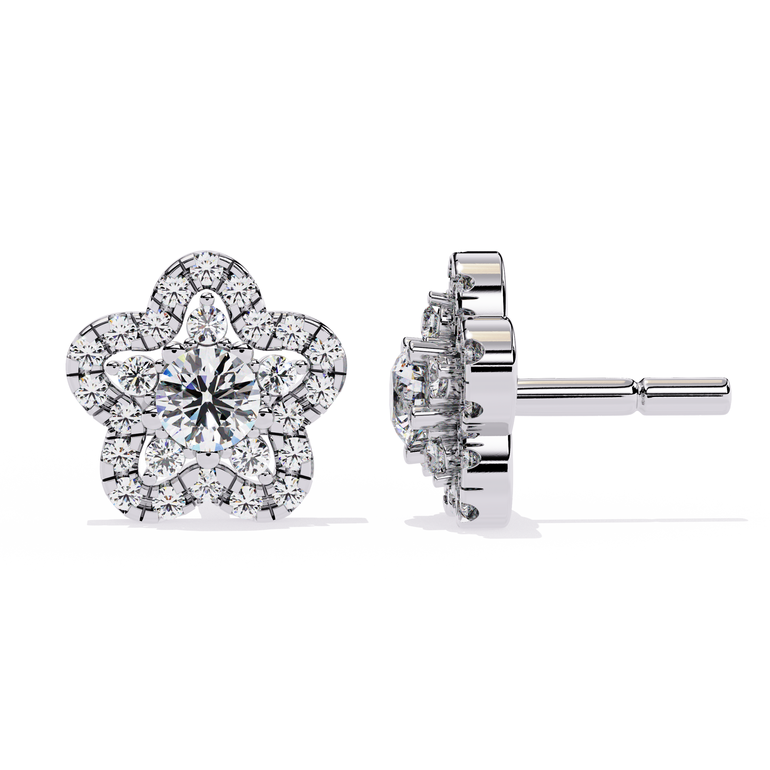 925 Silver Floral Lab Grown Diamond Stud Earrings