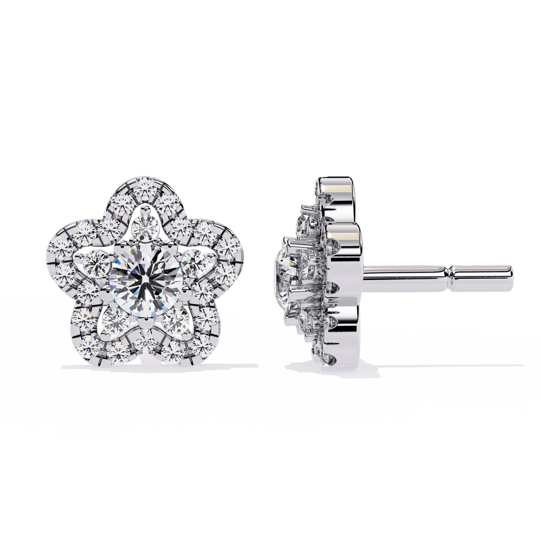 925 Silver Floral Lab Grown Diamond Stud Earrings
