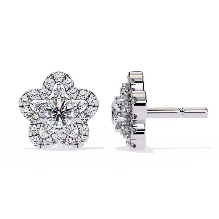 925 Silver Floral Lab Grown Diamond Stud Earrings