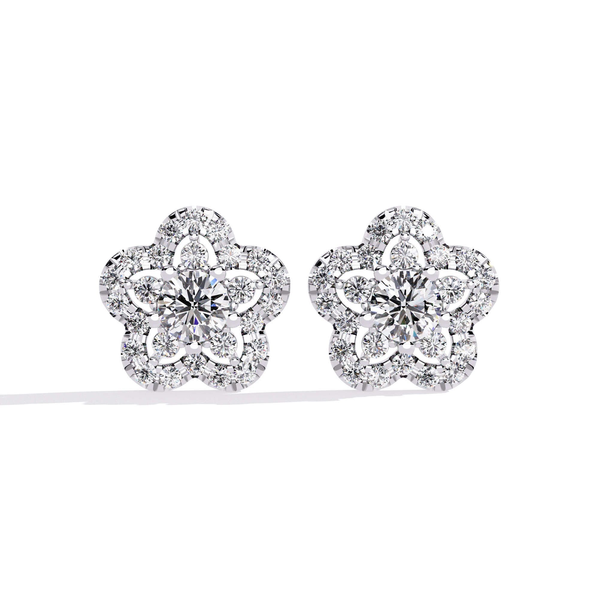 925 Silver Floral Lab Grown Diamond Stud Earrings