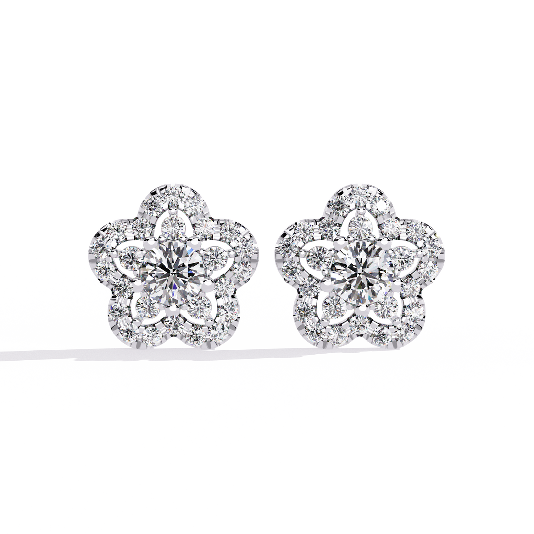 925 Silver Floral Lab Grown Diamond Stud Earrings