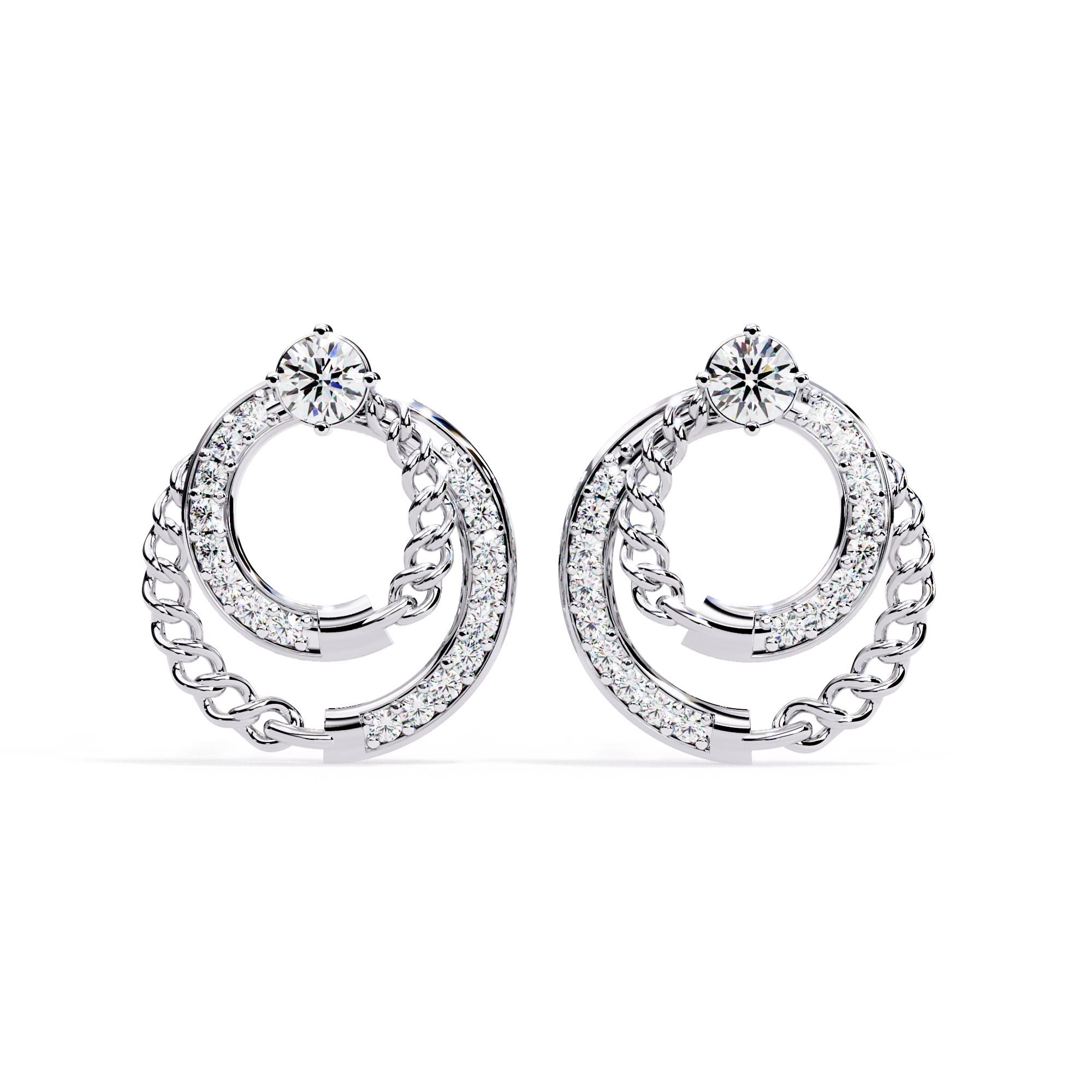 925 Silver  Lab Grown Diamond Chain Hoop Earrings