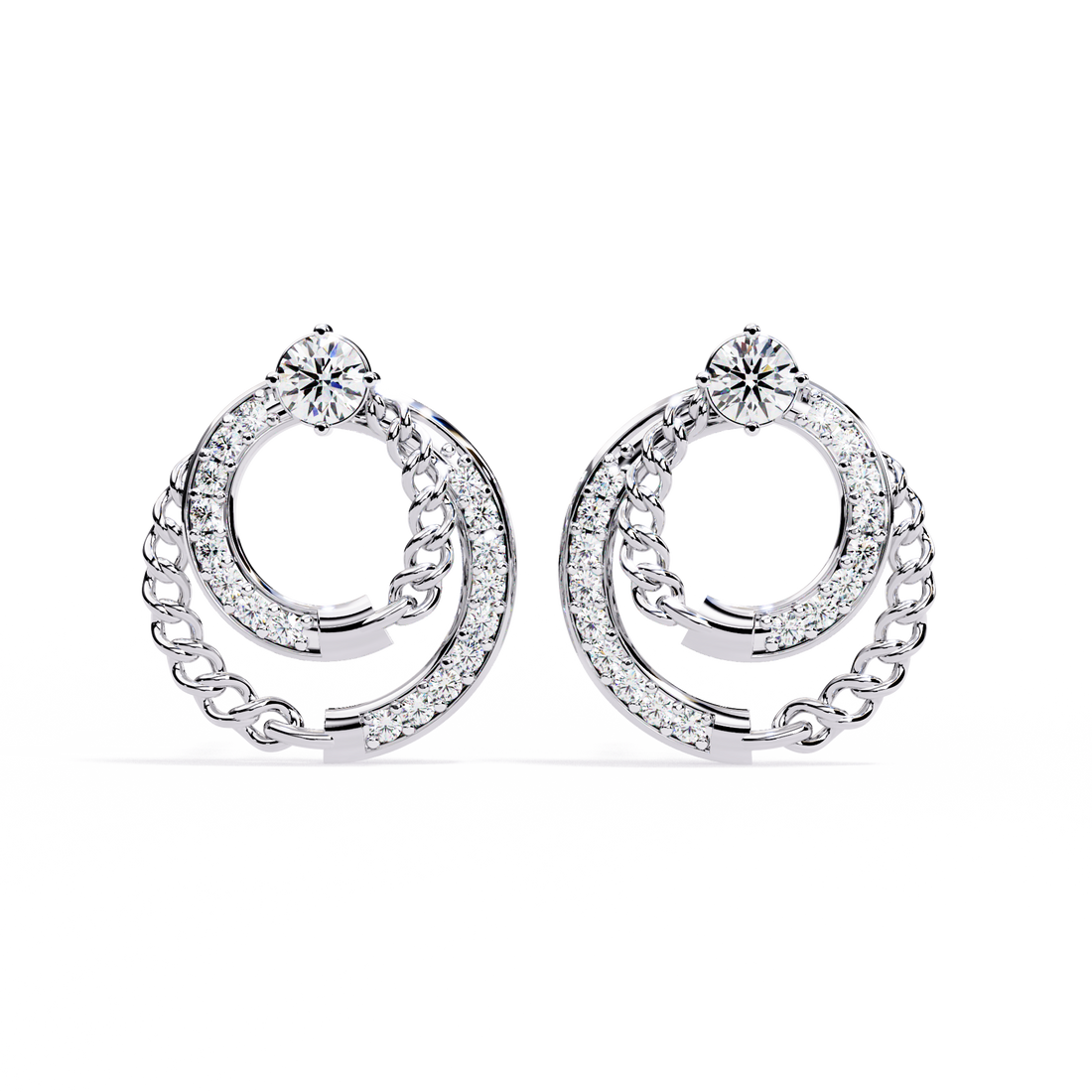 925 Silver  Lab Grown Diamond Chain Hoop Earrings