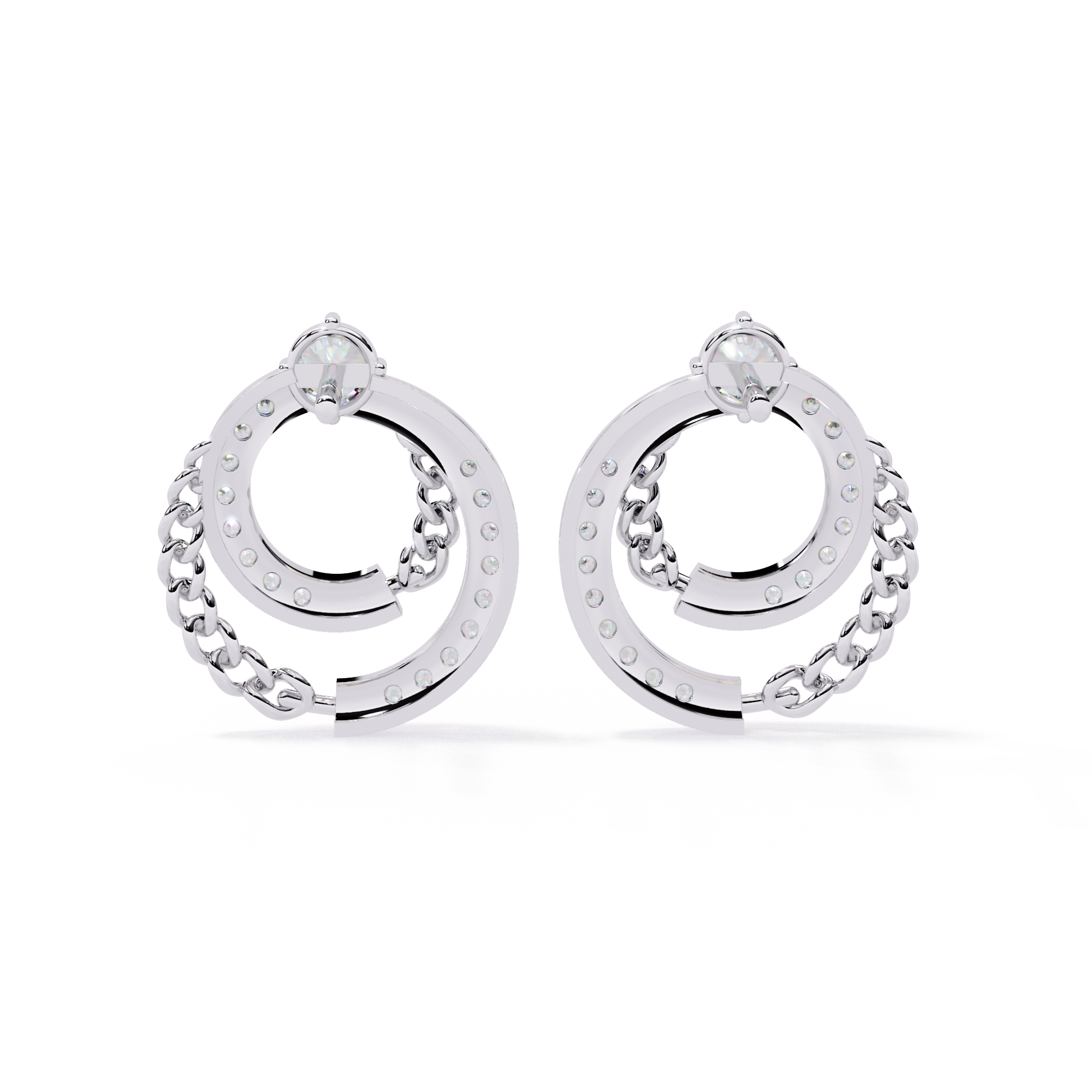 925 Silver  Lab Grown Diamond Chain Hoop Earrings