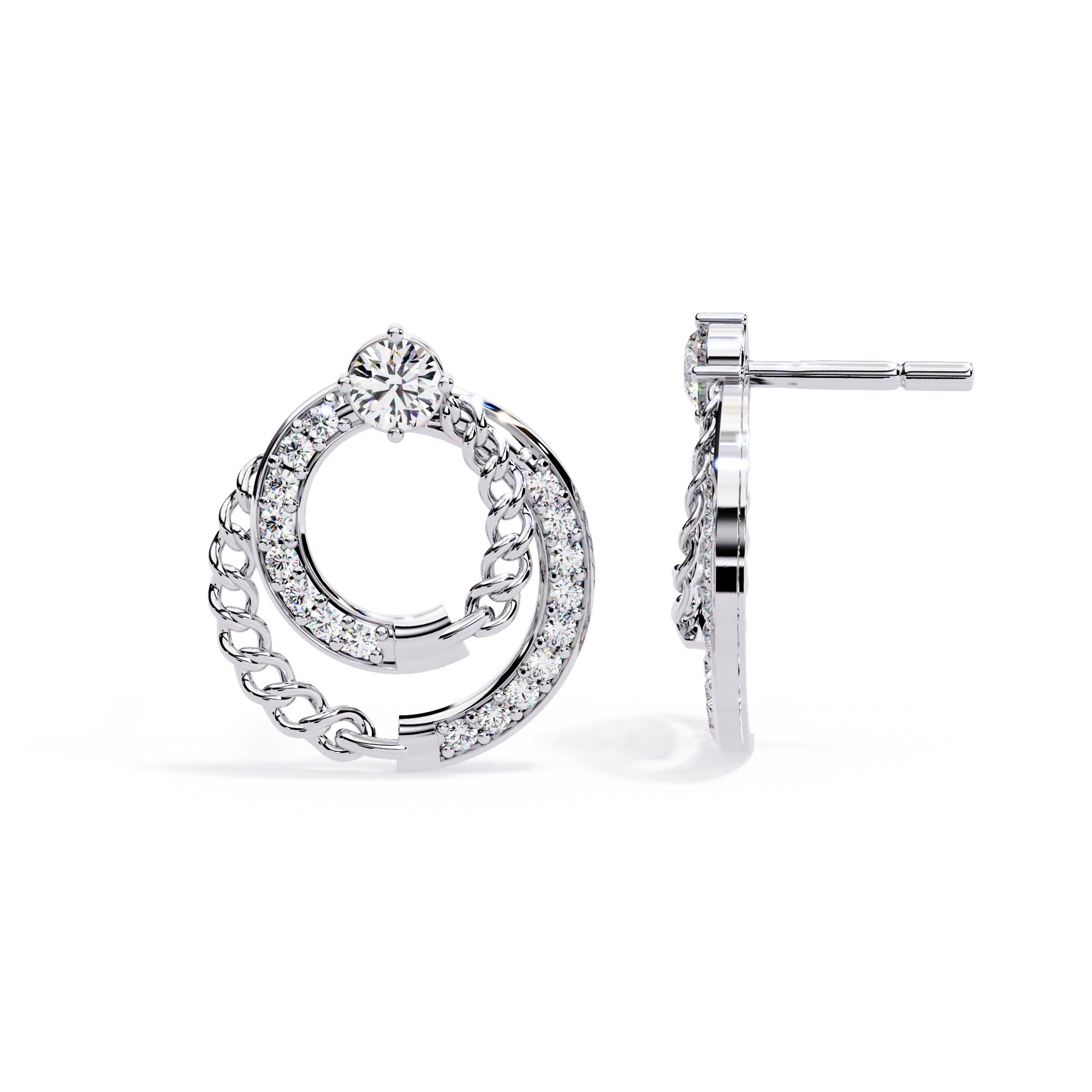 925 Silver  Lab Grown Diamond Chain Hoop Earrings