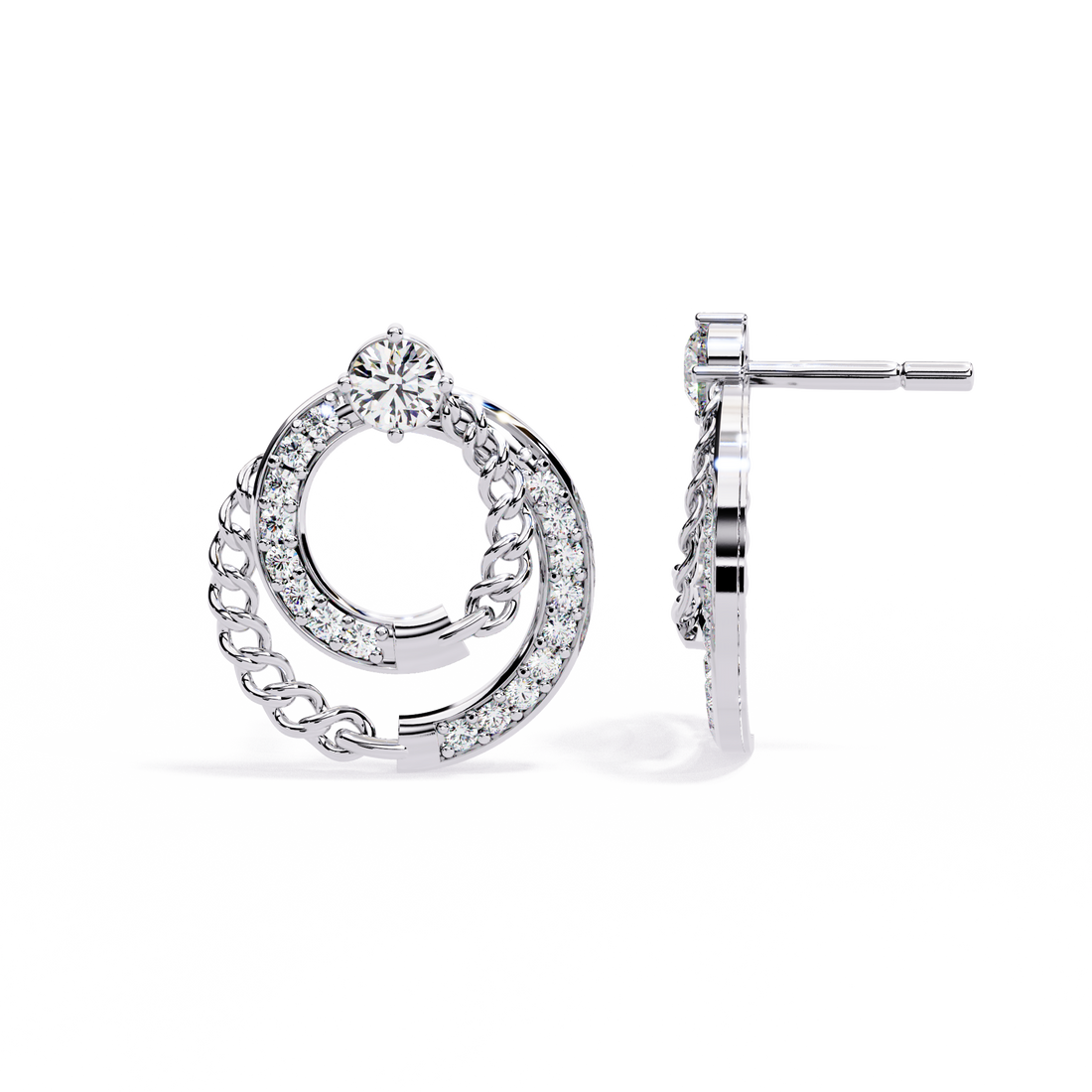 925 Silver  Lab Grown Diamond Chain Hoop Earrings