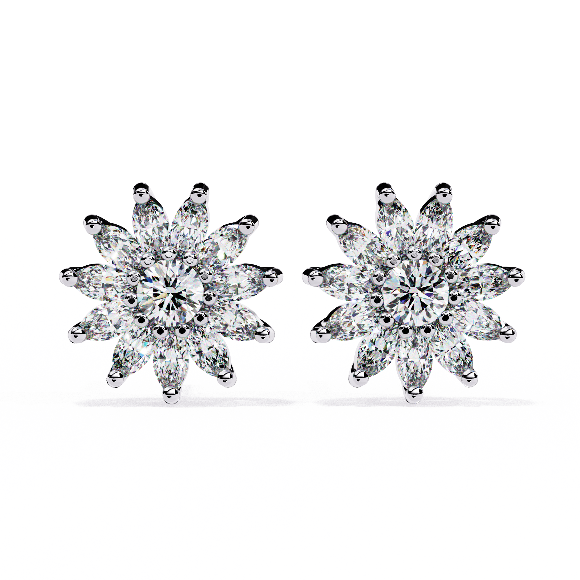 925 Silver Lab Grown Marquise and Round Cut Cluster Earrings