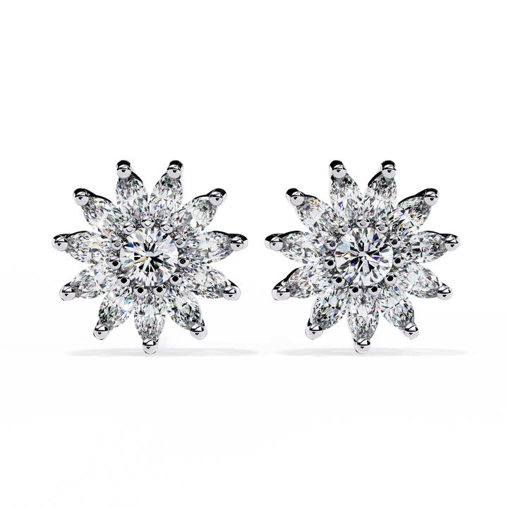 925 Silver Lab Grown Marquise and Round Cut Cluster Earrings