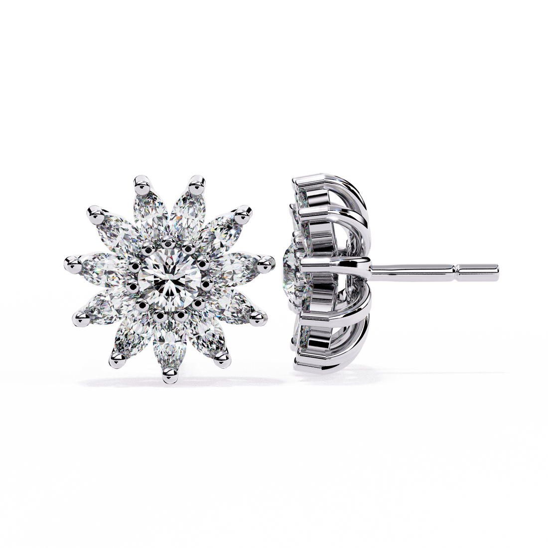 925 Silver Lab Grown Marquise and Round Cut Cluster Earrings