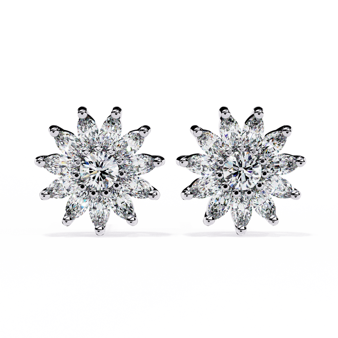 925 Silver Lab Grown Marquise and Round Cut Cluster Earrings