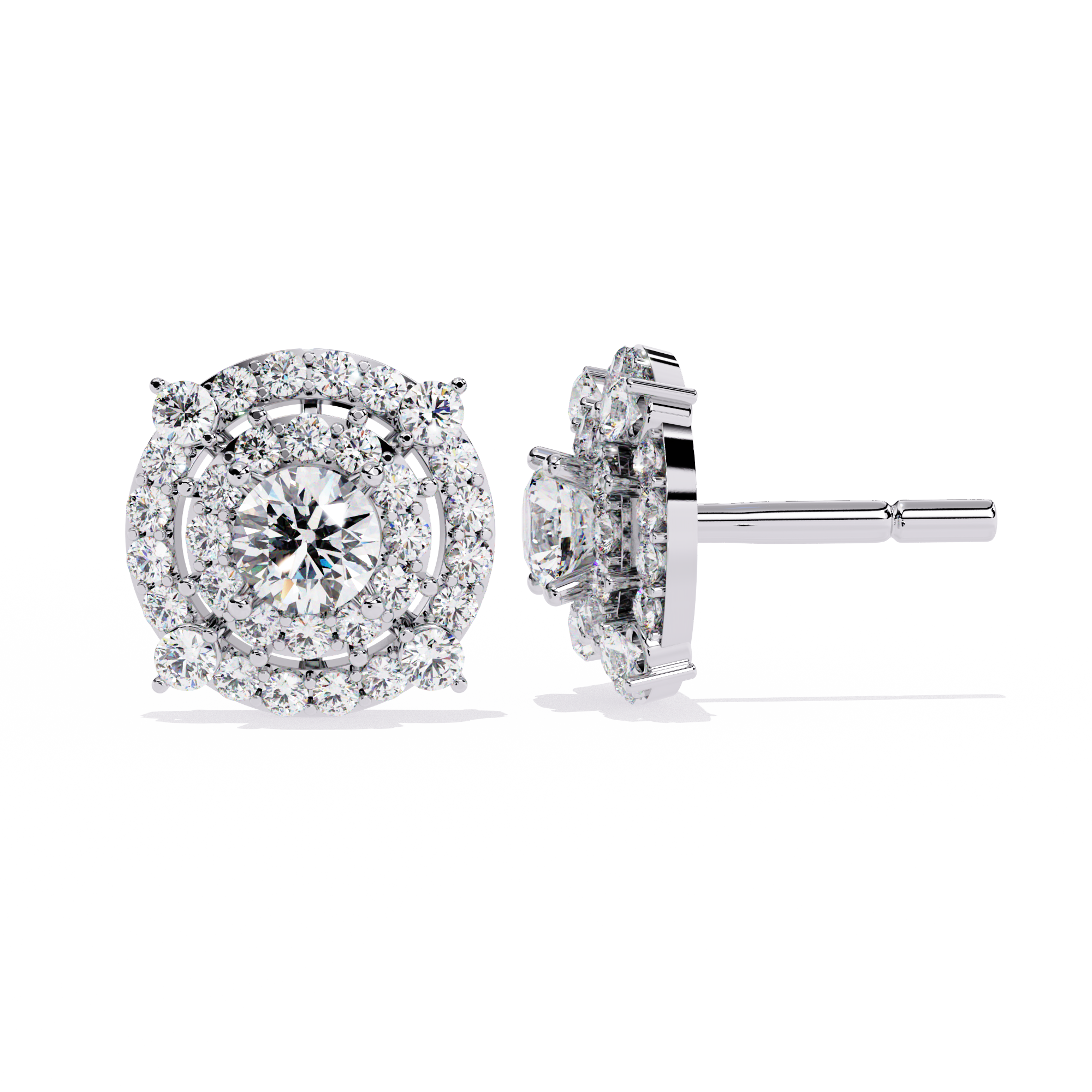 925 Silver Lab Grown Round Solitaire Double Halo Studs