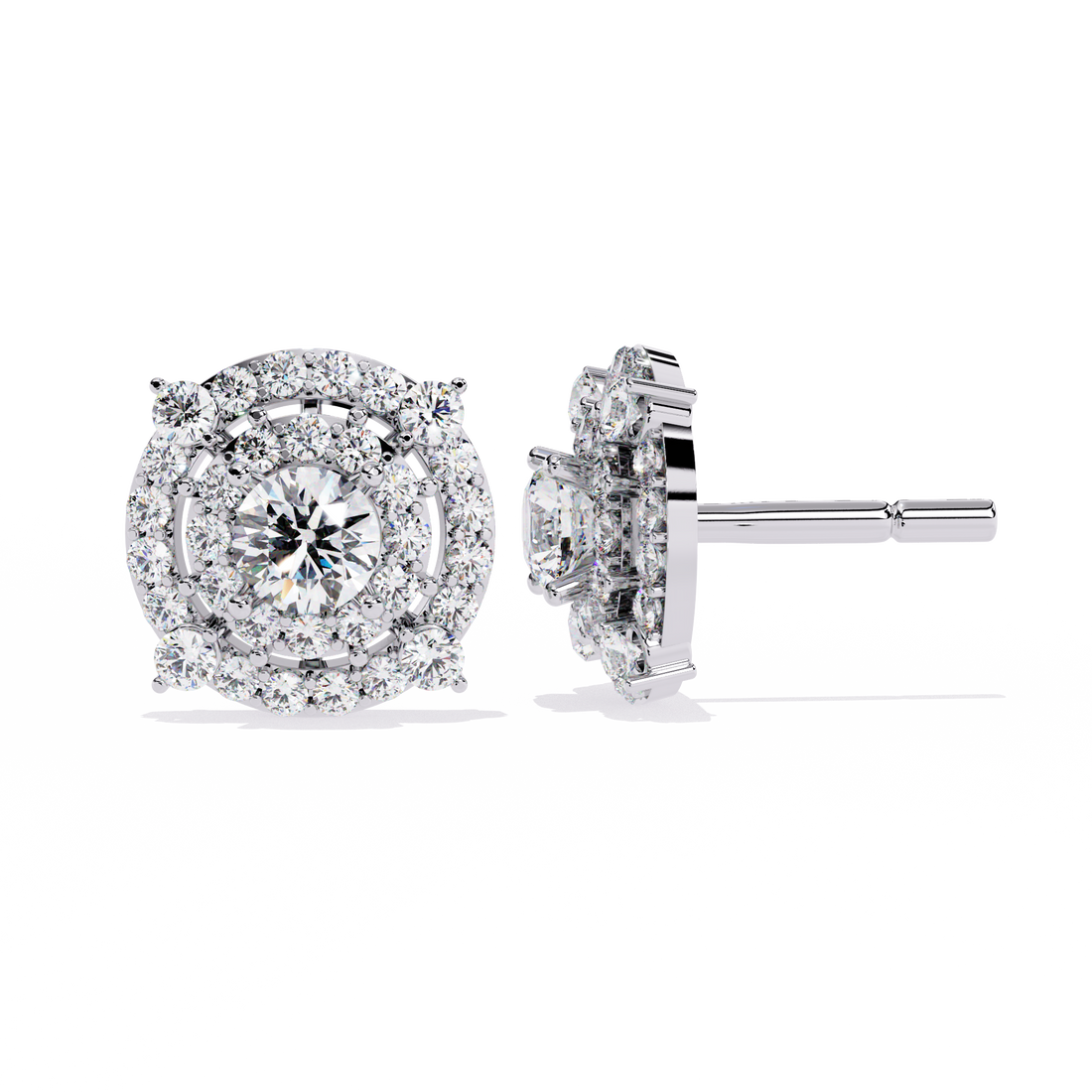 925 Silver Lab Grown Round Solitaire Double Halo Studs