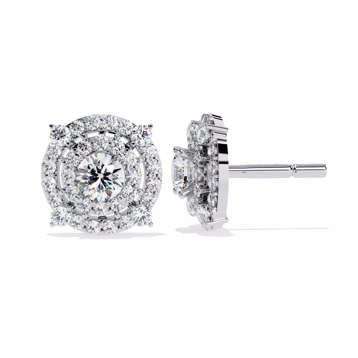 925 Silver Lab Grown Round Solitaire Double Halo Studs