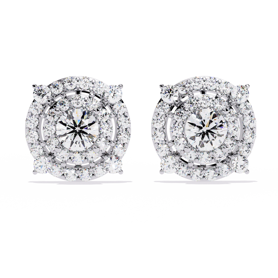 925 Silver Lab Grown Round Solitaire Double Halo Studs
