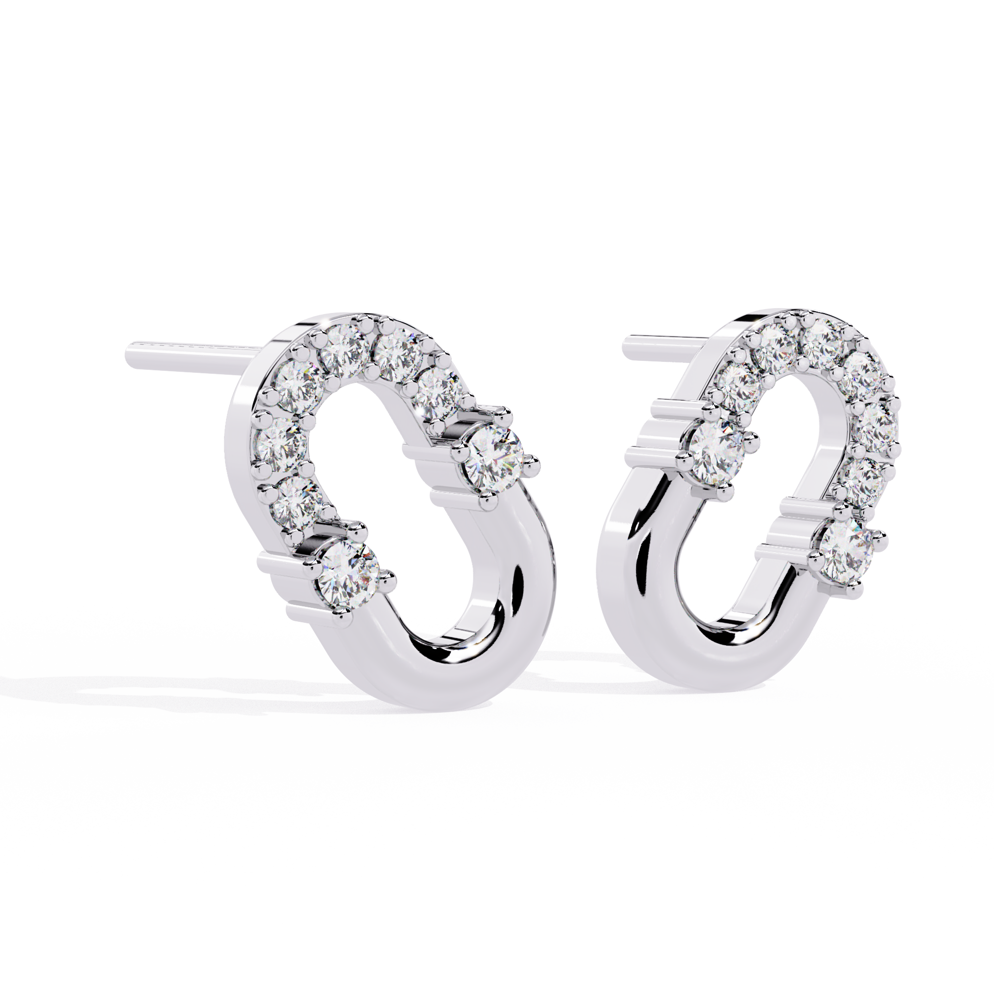 925 Silver Oval Link Diamond Stud Earrings