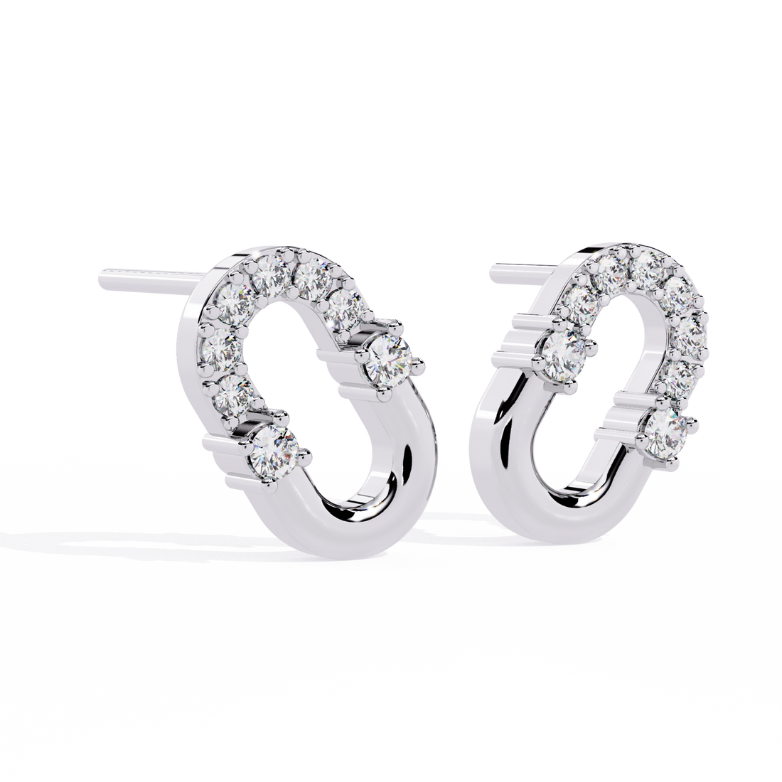 925 Silver Oval Link Diamond Stud Earrings