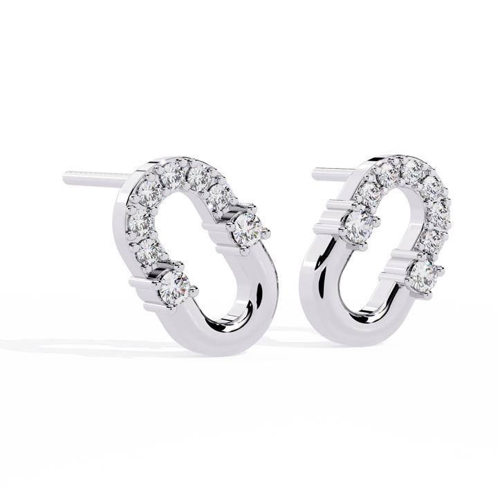 925 Silver Oval Link Diamond Stud Earrings