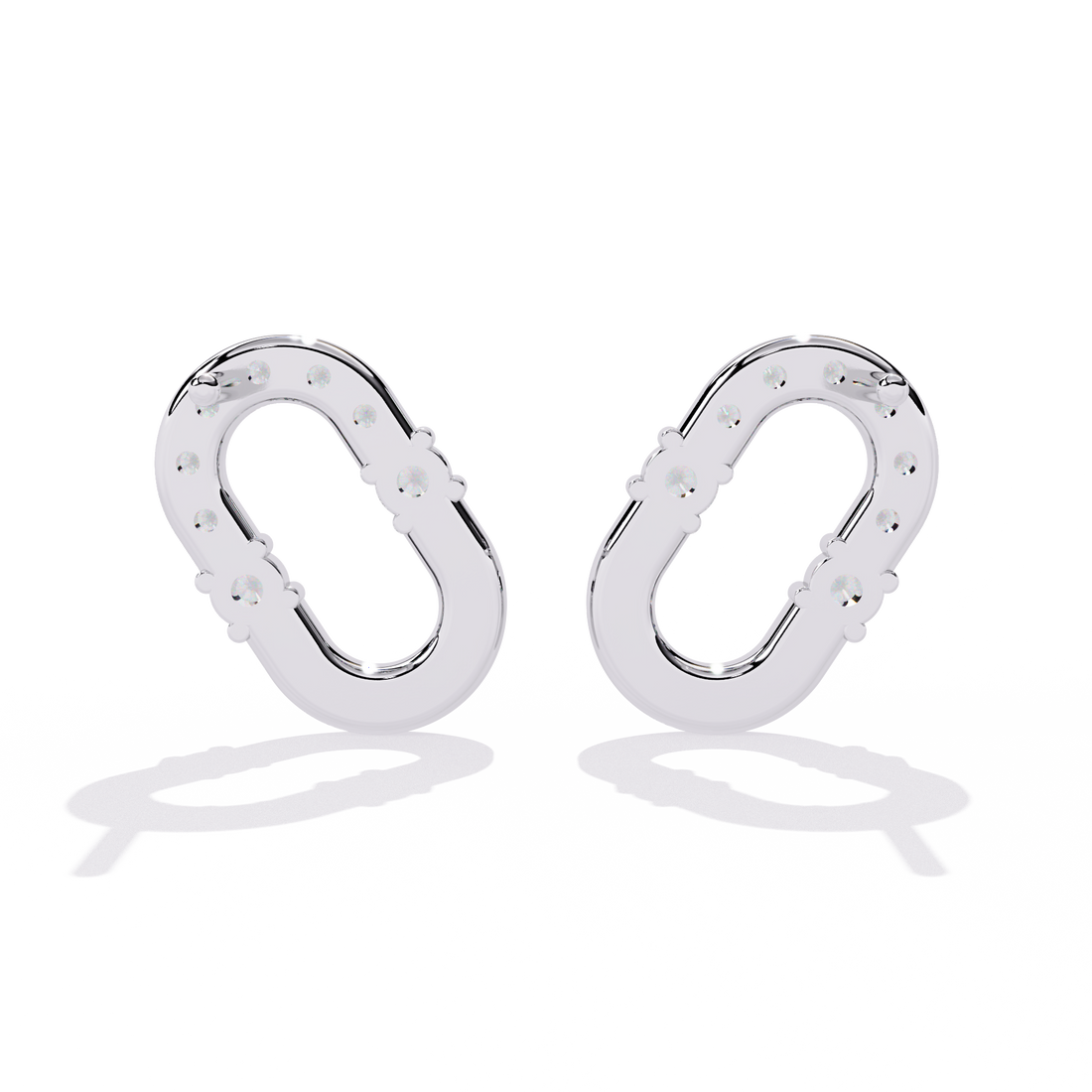 925 Silver Oval Link Diamond Stud Earrings
