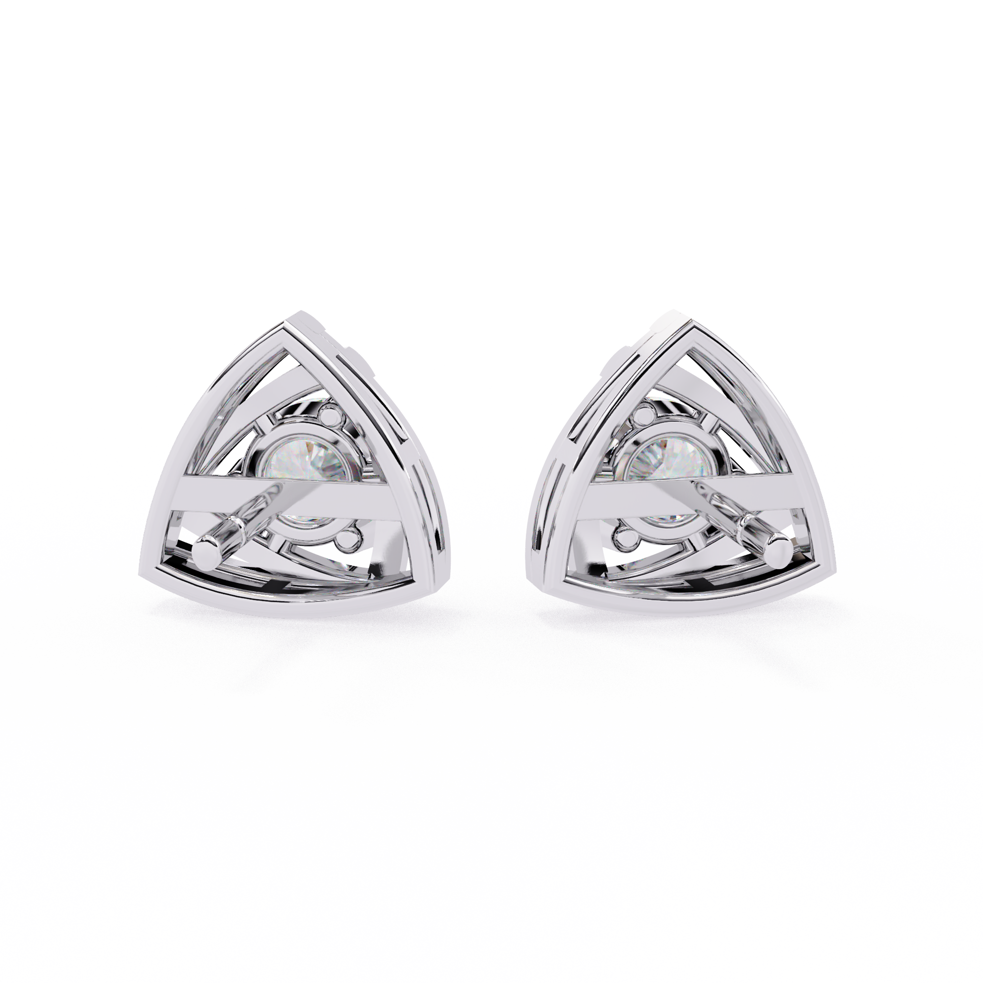 925 Silver Triangle Gold Stud Earrings Lab Grown Round Cut Diamond