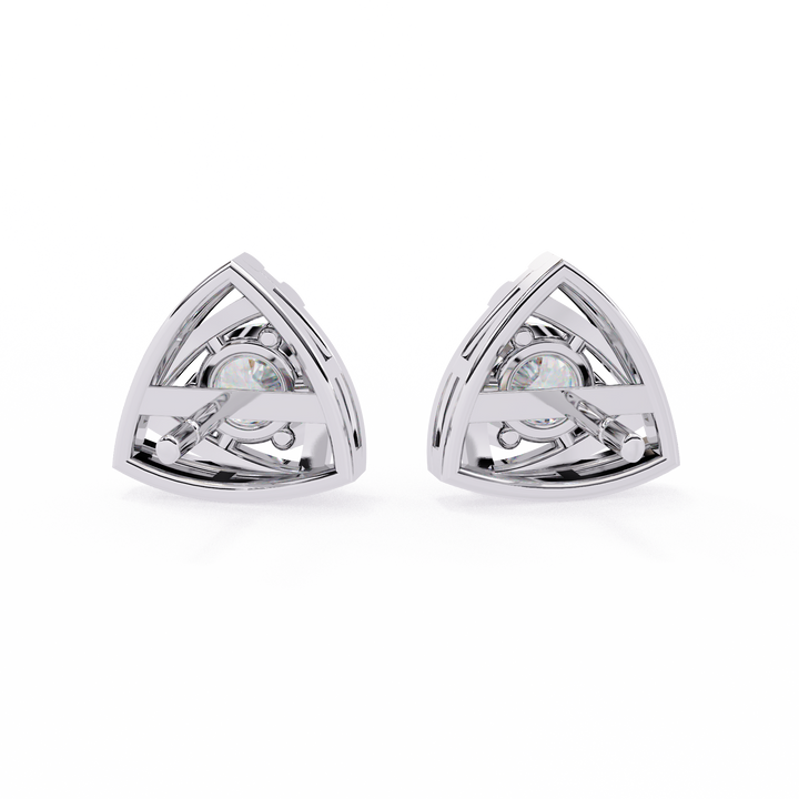 925 Silver Triangle Gold Stud Earrings Lab Grown Round Cut Diamond