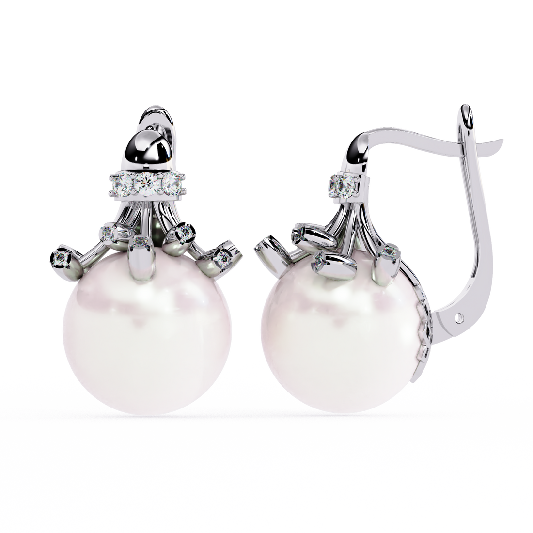 925 silver Classic Pearl Drop Earrings with Lab Grown Diamonds