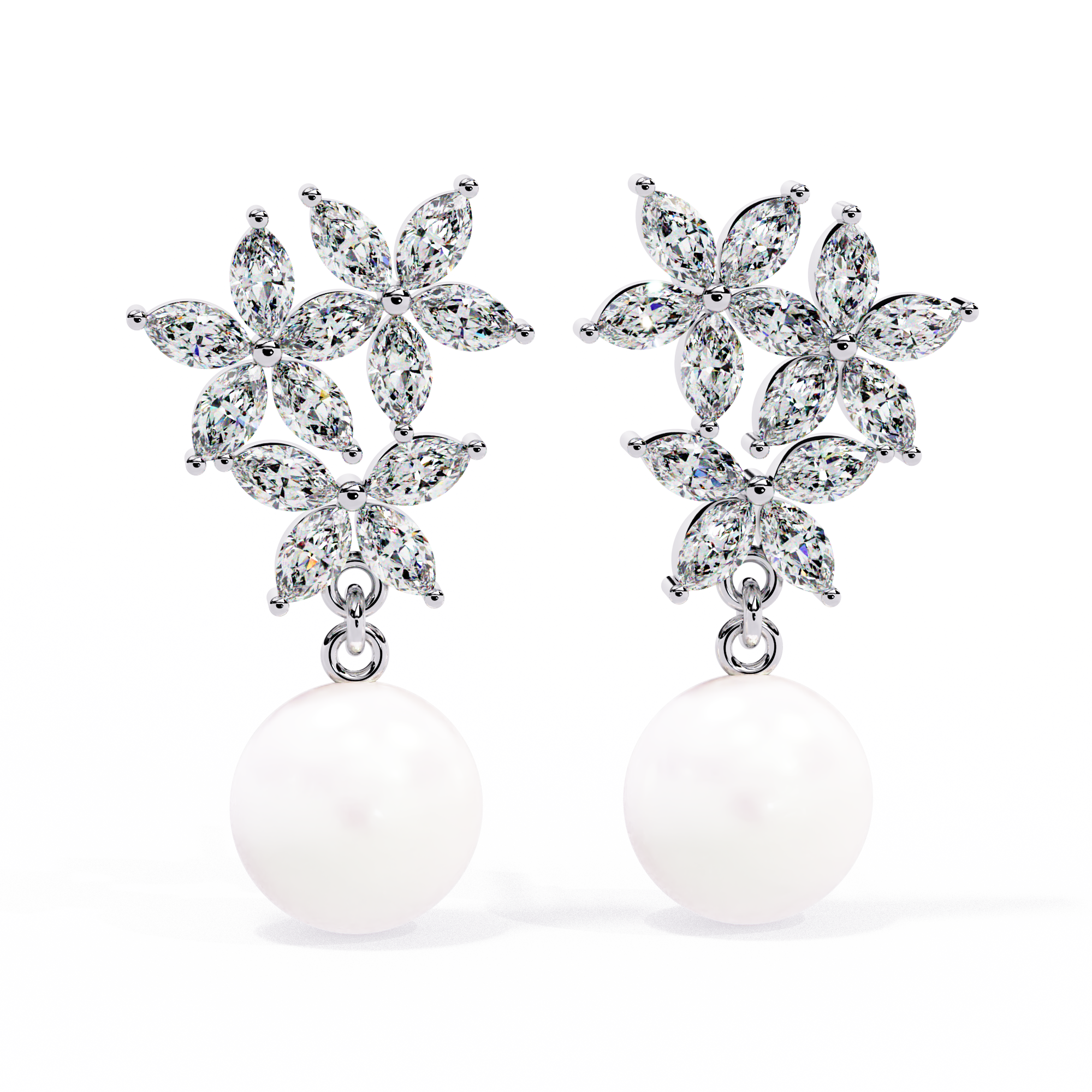 925 silver Floral Diamond Pearl Drop Earrings – Lab Grown Gold Jewelry