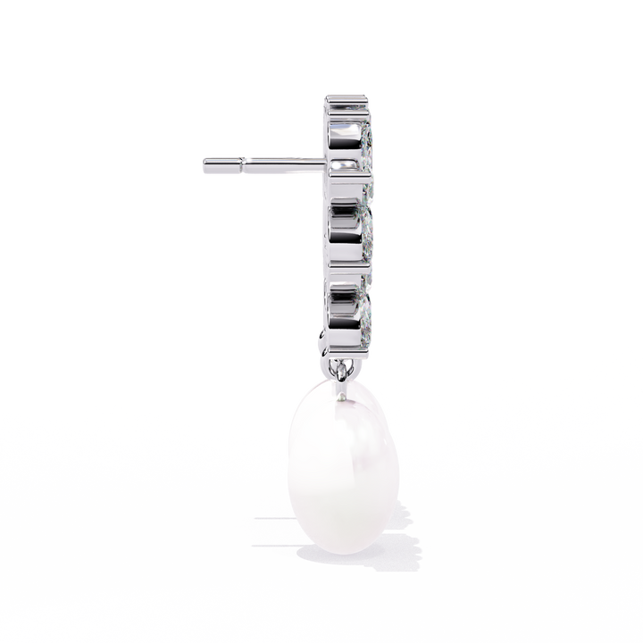 925 silver Floral Diamond Pearl Drop Earrings – Lab Grown Gold Jewelry