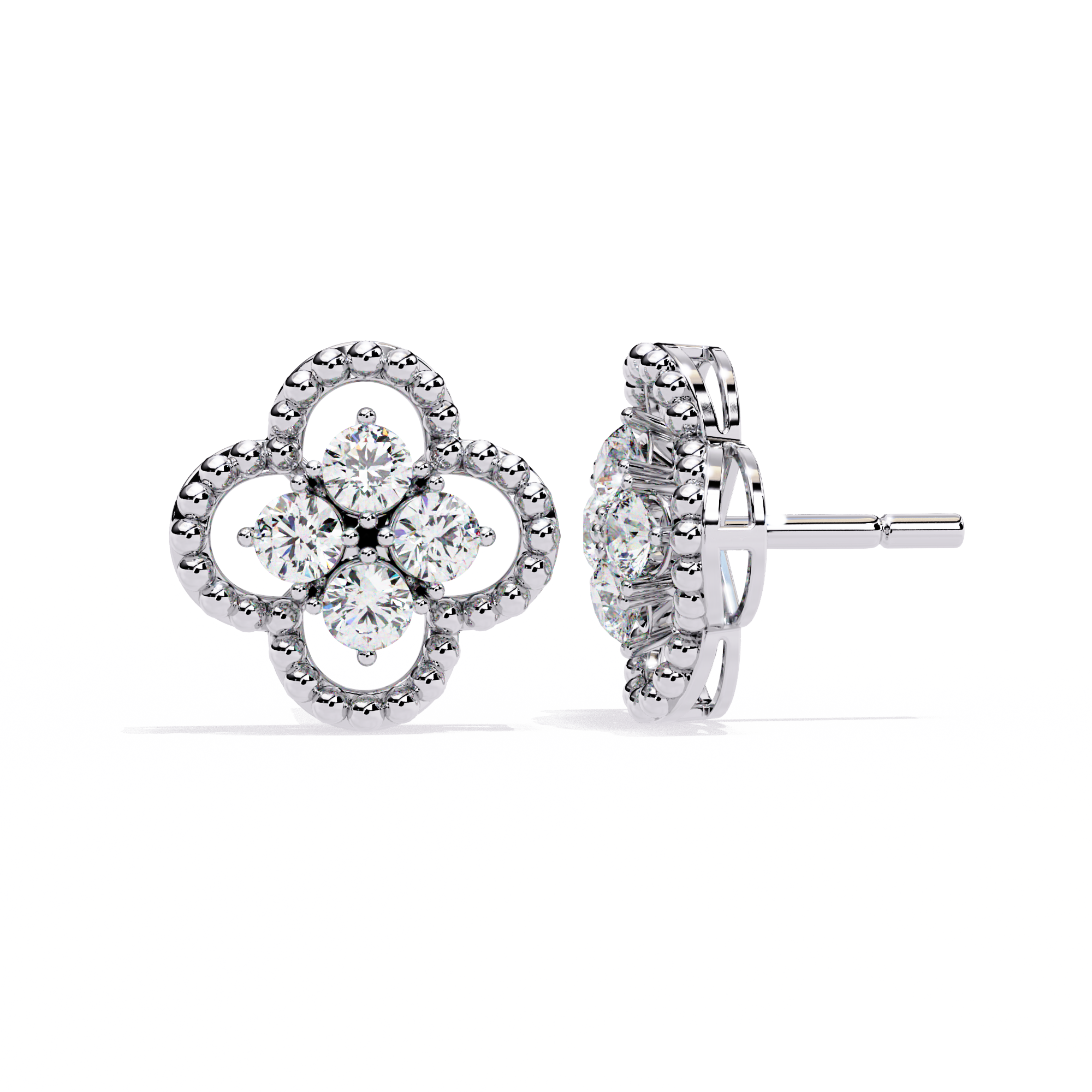 925 silver Gold Clover Diamond Stud Earrings – Lab Grown Diamond Jewelry