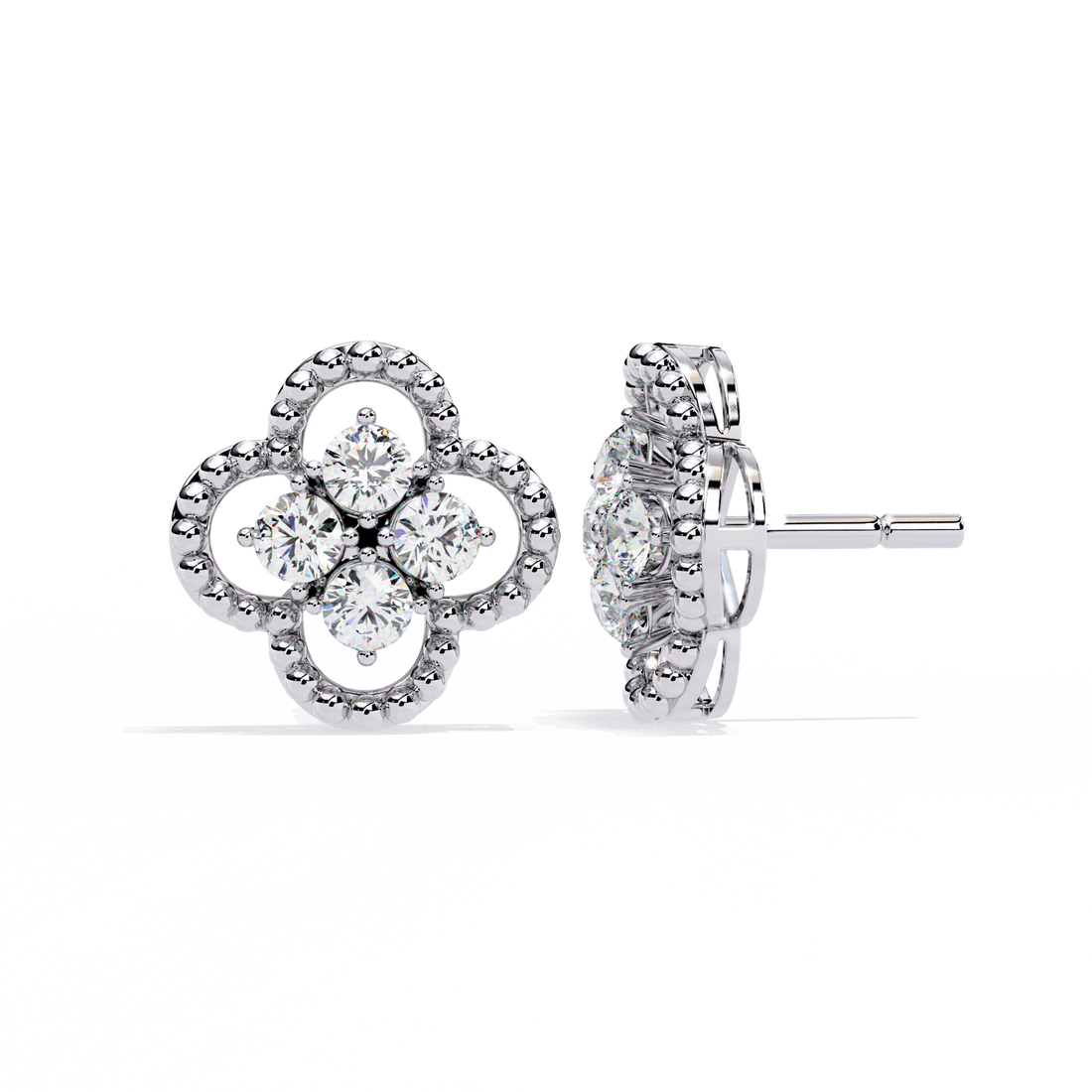 925 silver Gold Clover Diamond Stud Earrings – Lab Grown Diamond Jewelry