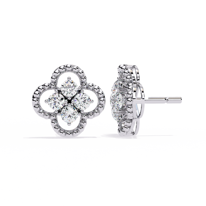 925 silver Gold Clover Diamond Stud Earrings – Lab Grown Diamond Jewelry