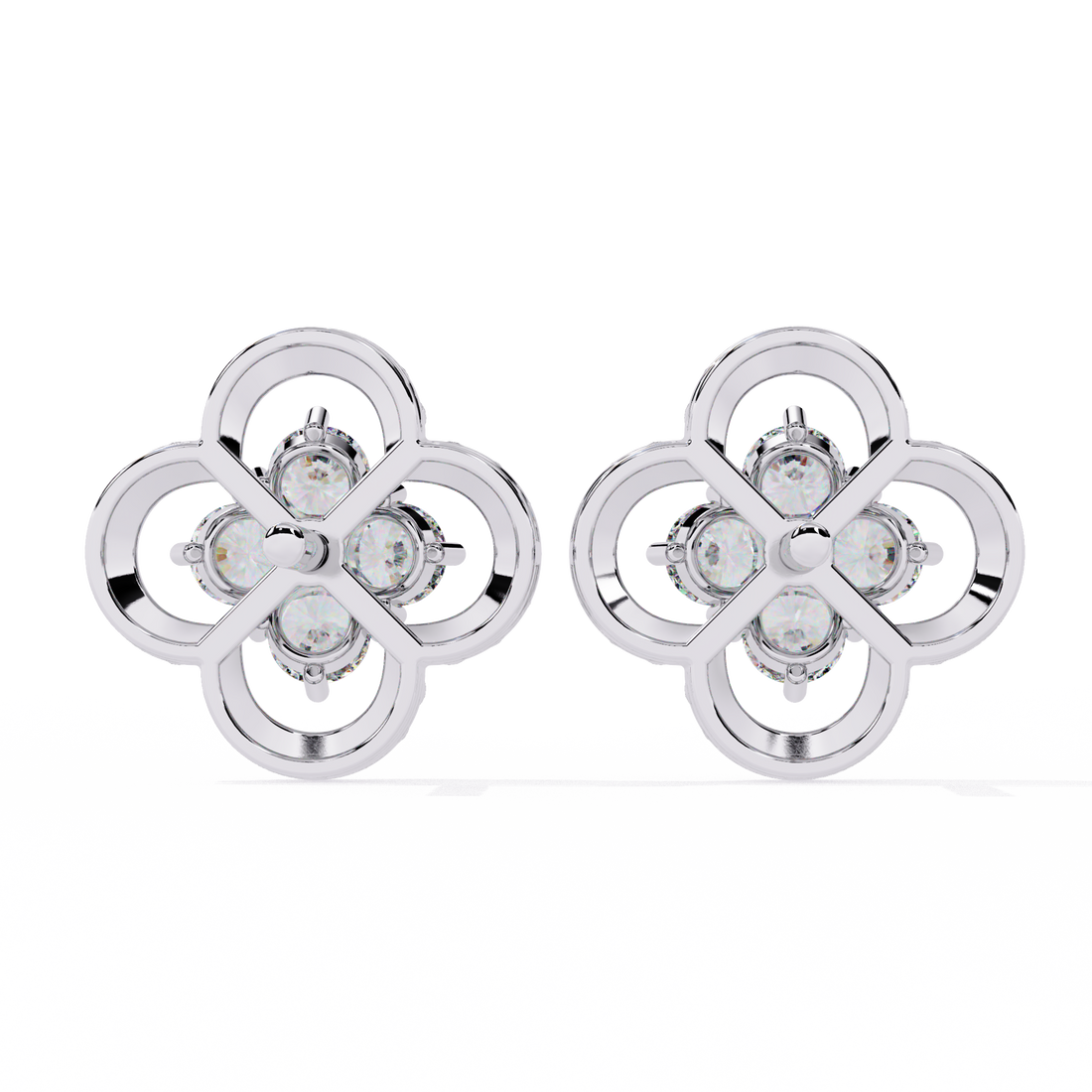 925 silver Gold Clover Diamond Stud Earrings – Lab Grown Diamond Jewelry