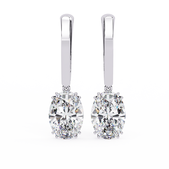 925 silver Oval Cut Lab Grown Diamond Drop Earrings