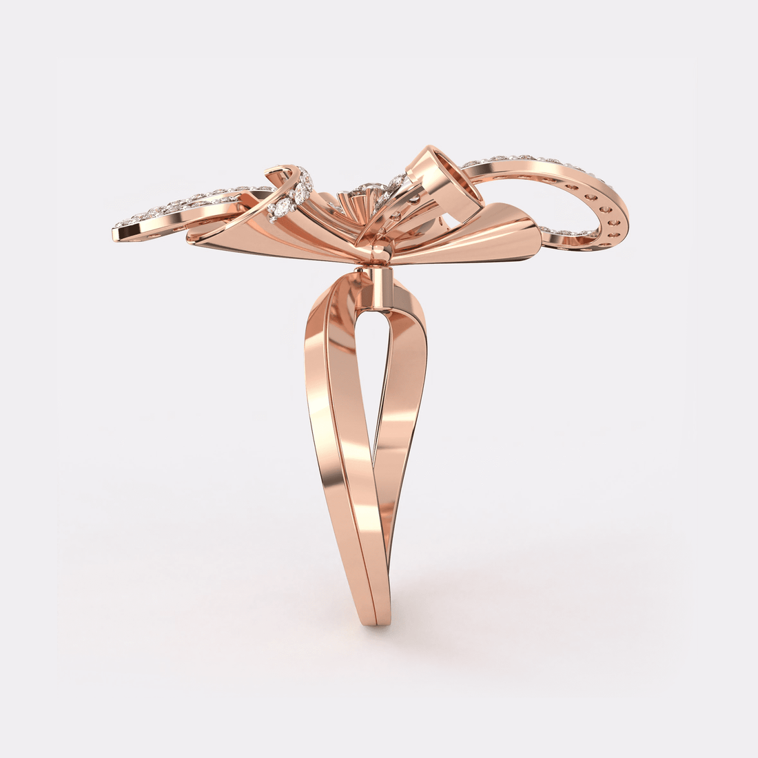 Gold Ribbon Bow Diamond Ring