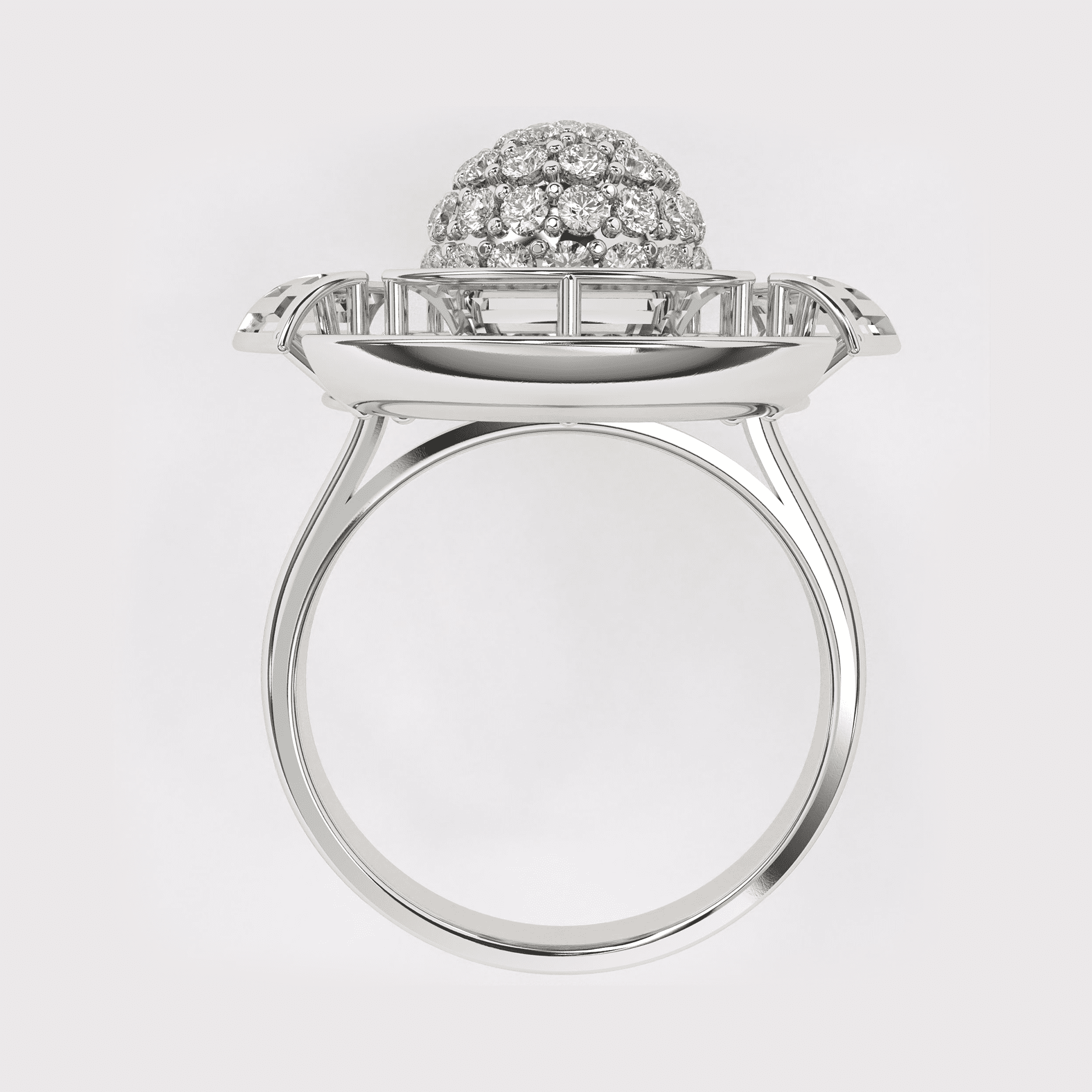 Gold Diamond Brooch Ring in 925 Silver