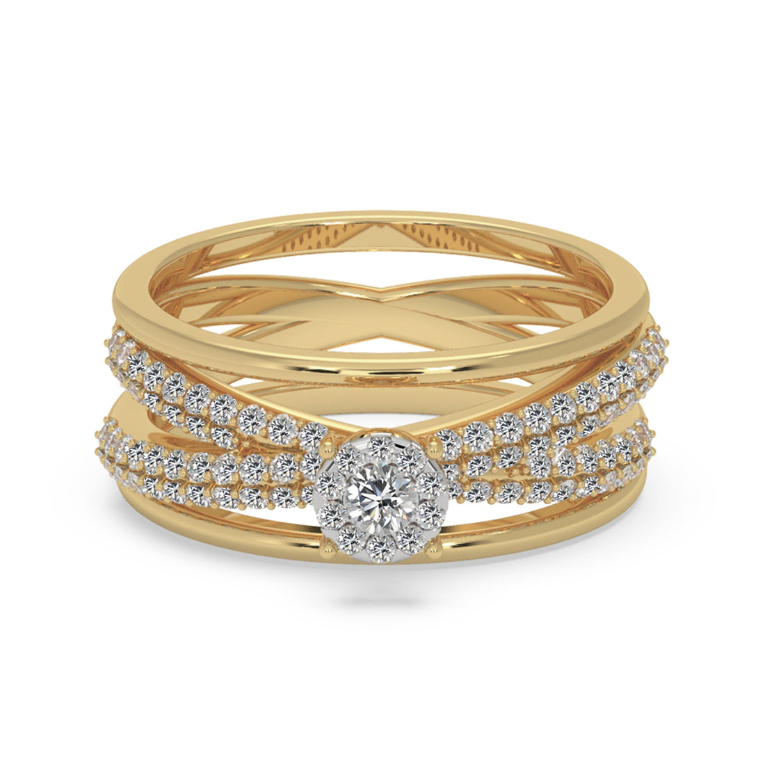 Lab-Grown Diamond Criss-Cross Ring – Multi-Row Statement Band