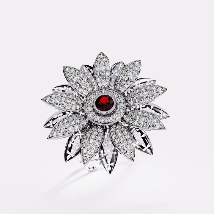 Abstract Flower Diamond Ring in 925 Silver