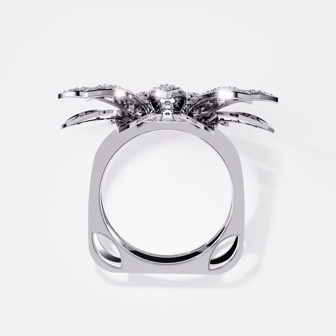 Abstract Flower Diamond Ring in 925 Silver