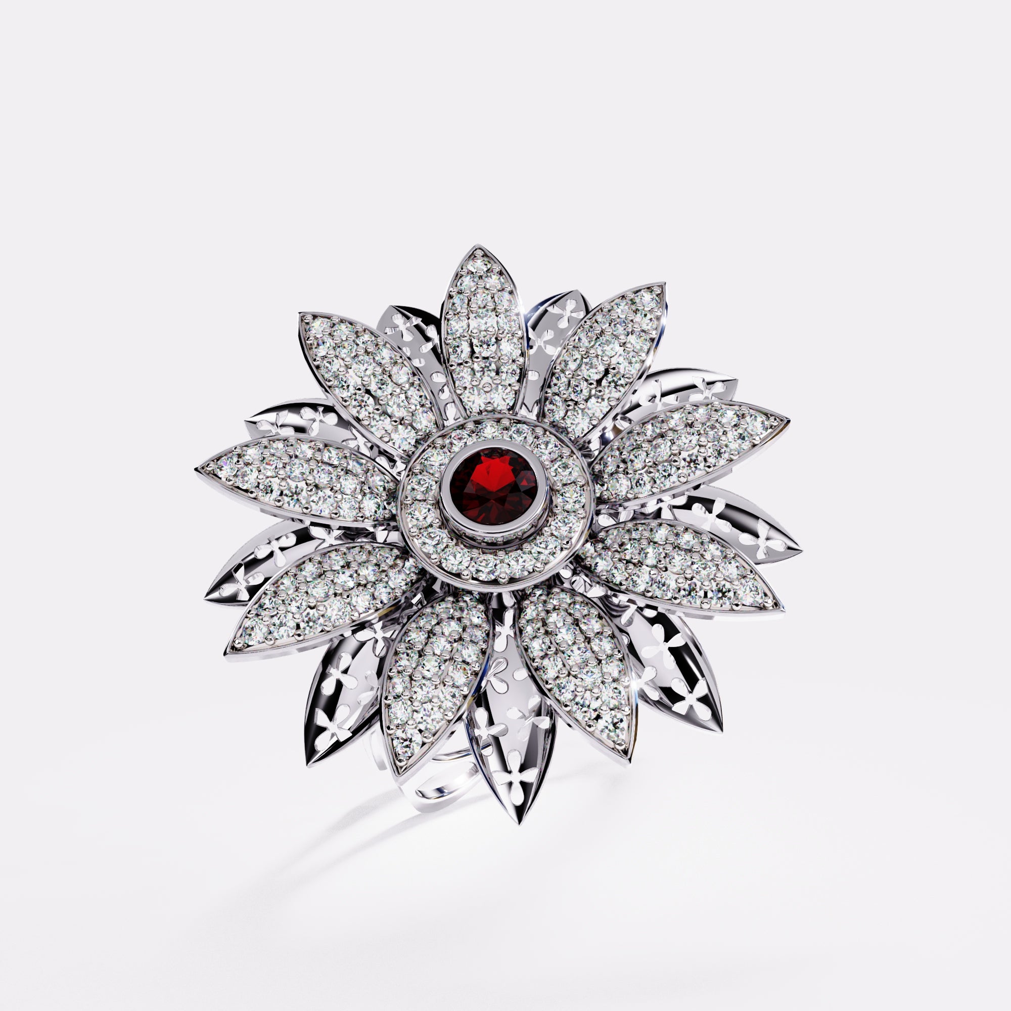 Abstract Flower Diamond Ring in 925 Silver