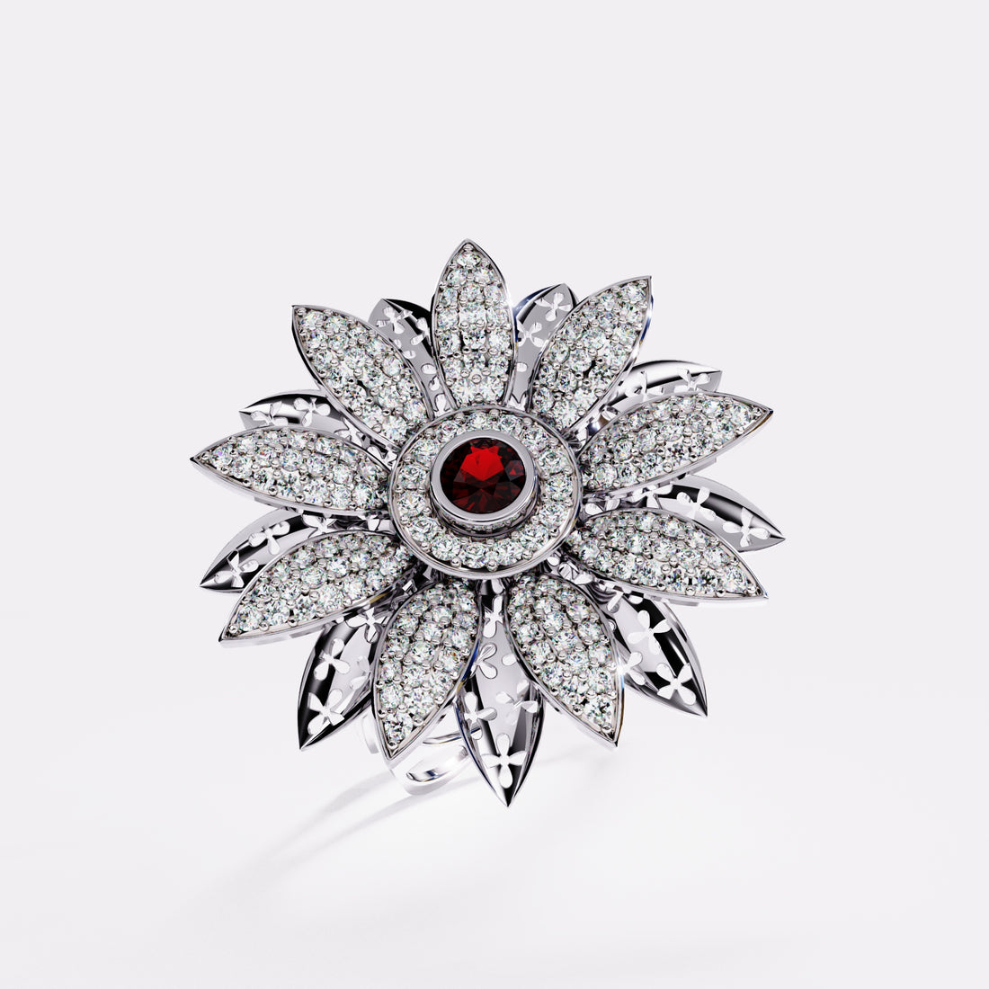 Abstract Flower Diamond Ring in 925 Silver