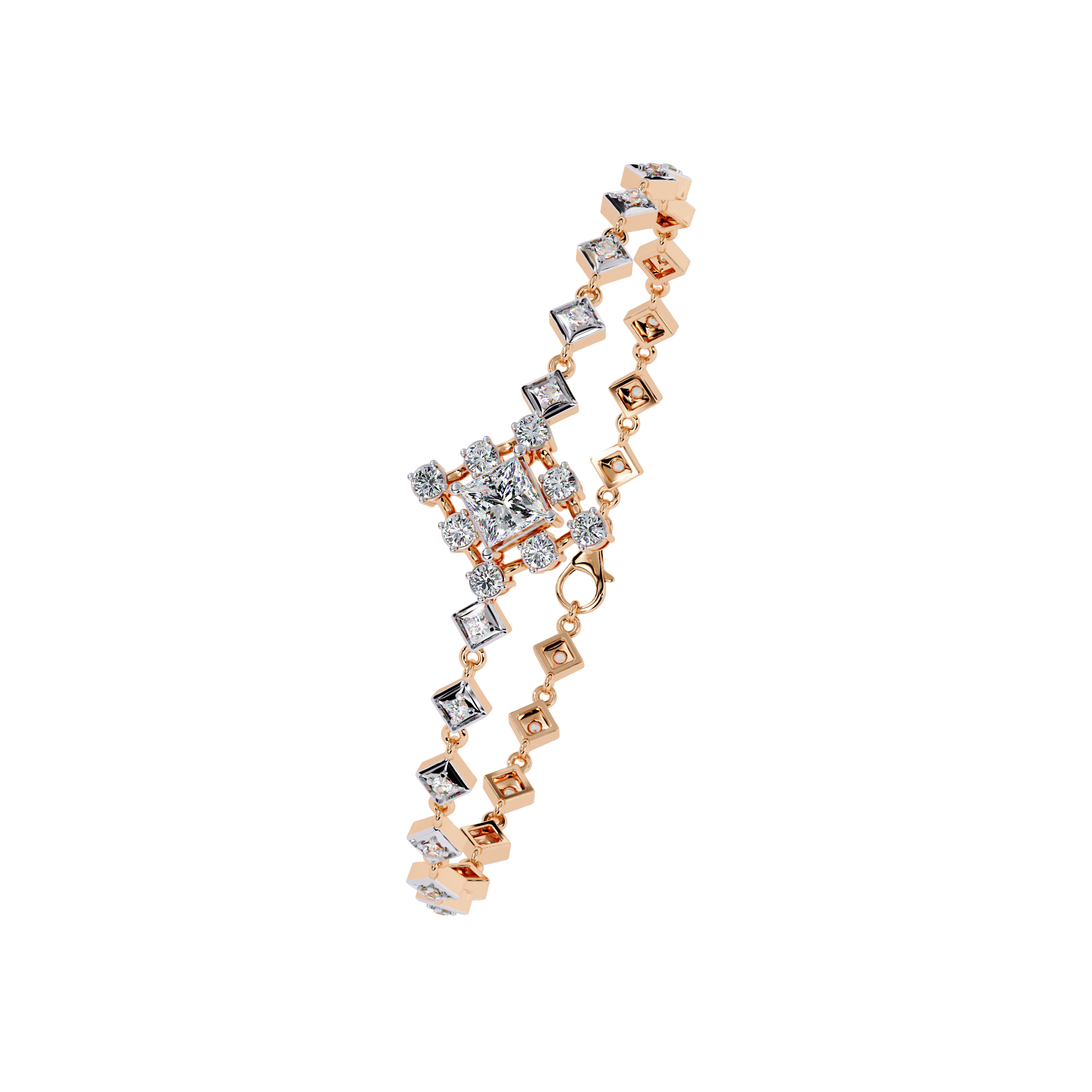 Geometric Spark Gold Bracelet with Princess-Cut & Round Diamonds
