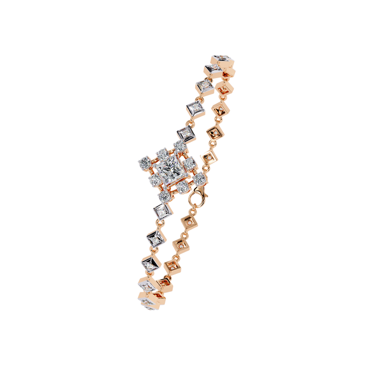 Geometric Spark Gold Bracelet with Princess-Cut & Round Diamonds