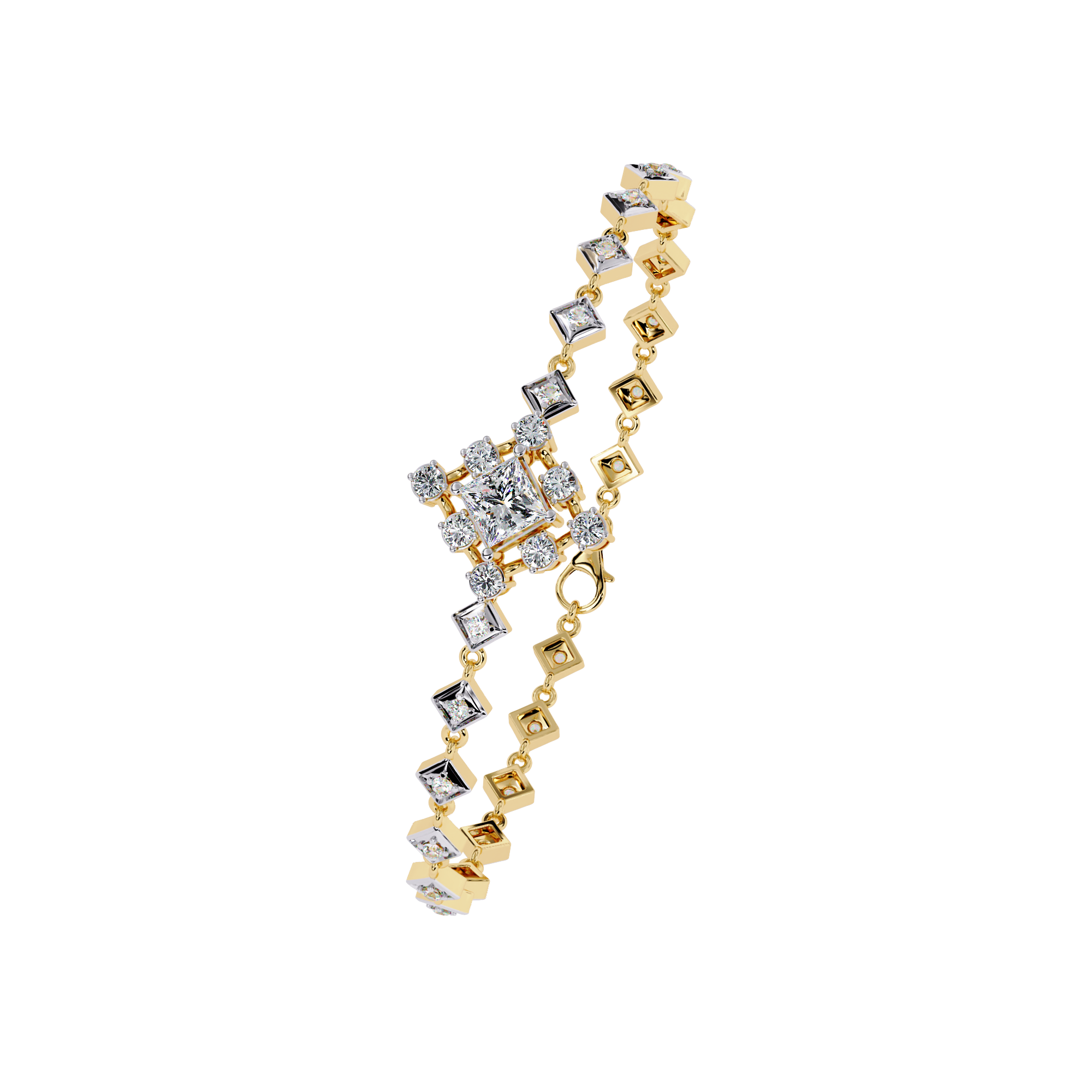 Geometric Spark Gold Bracelet with Princess-Cut & Round Diamonds