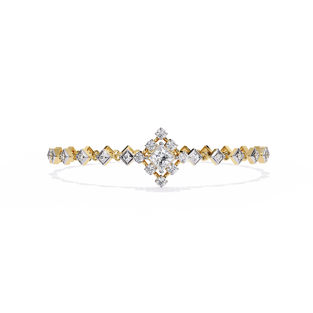 Geometric Spark Gold Bracelet with Princess-Cut & Round Diamonds