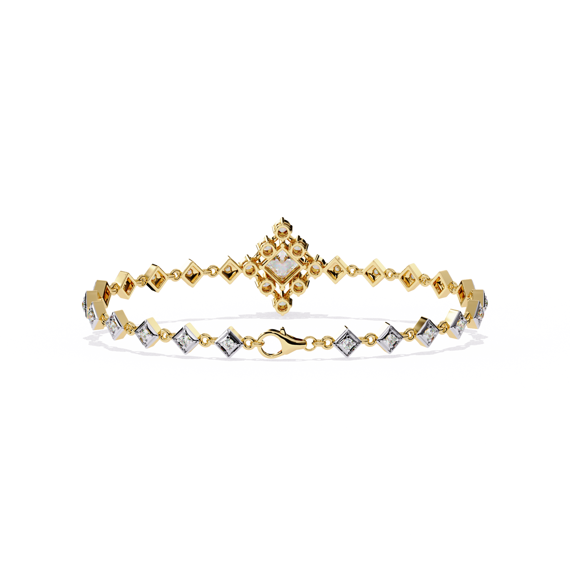 Geometric Spark Gold Bracelet with Princess-Cut & Round Diamonds