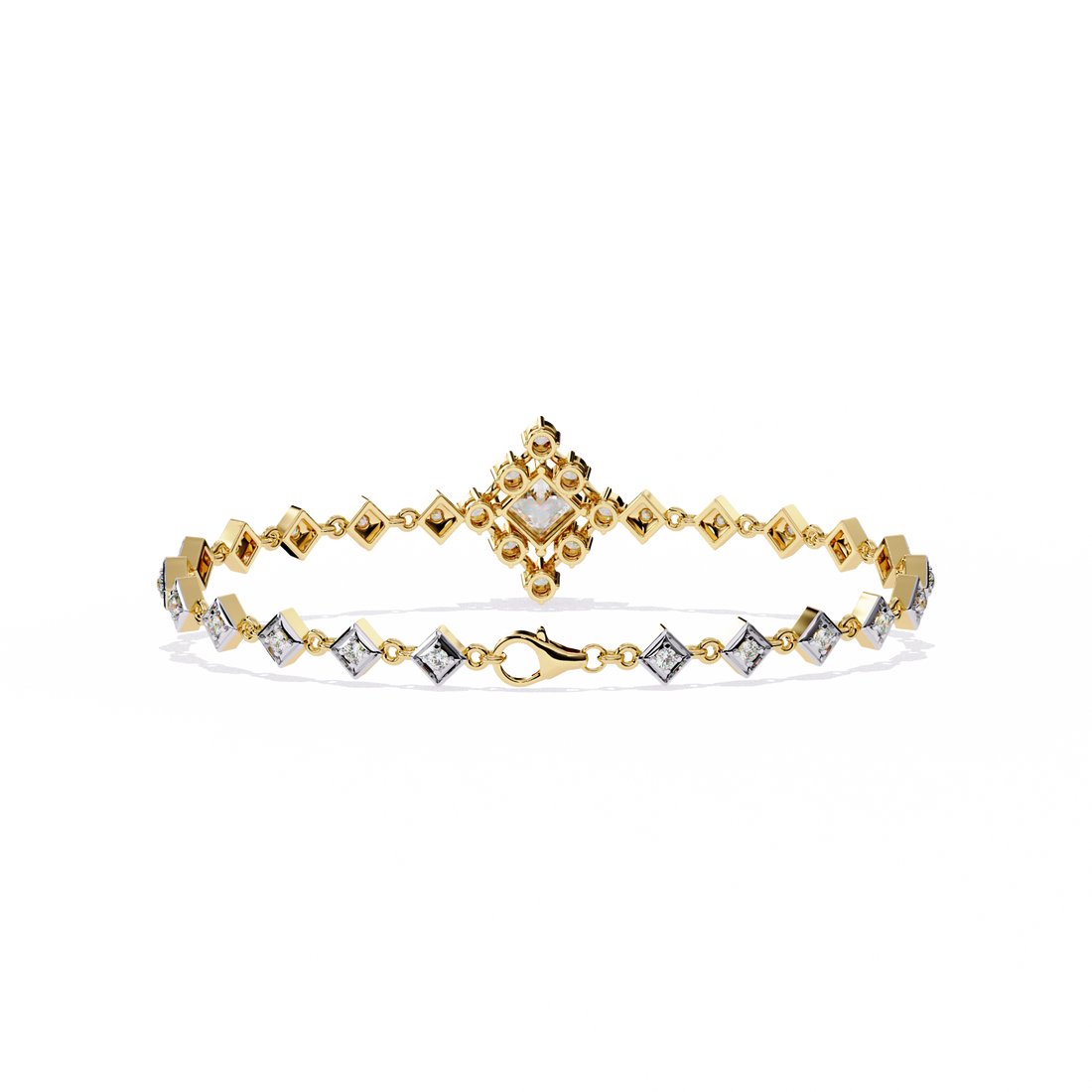 Geometric Spark Gold Bracelet with Princess-Cut & Round Diamonds