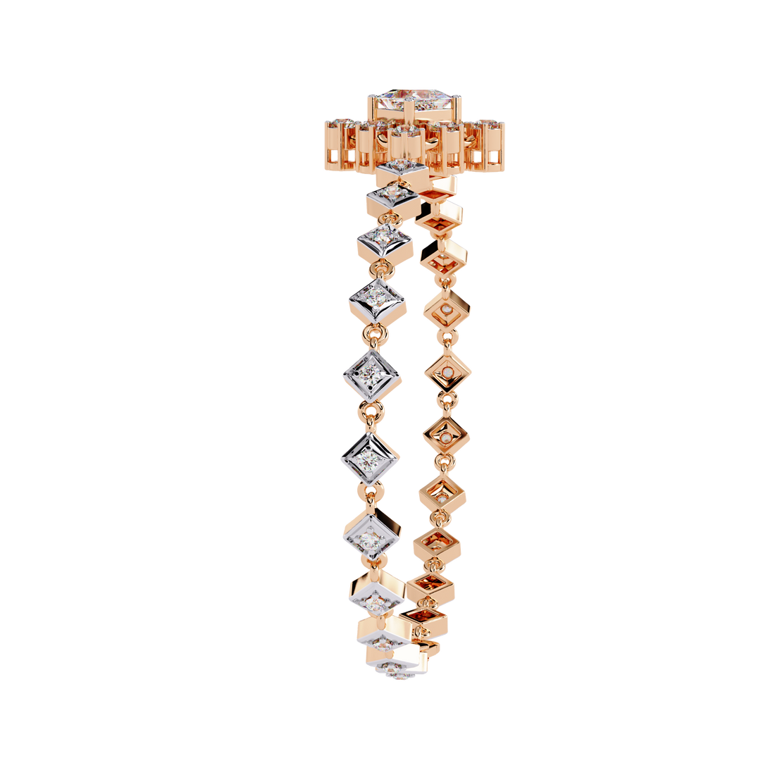 Geometric Spark Gold Bracelet with Princess-Cut & Round Diamonds
