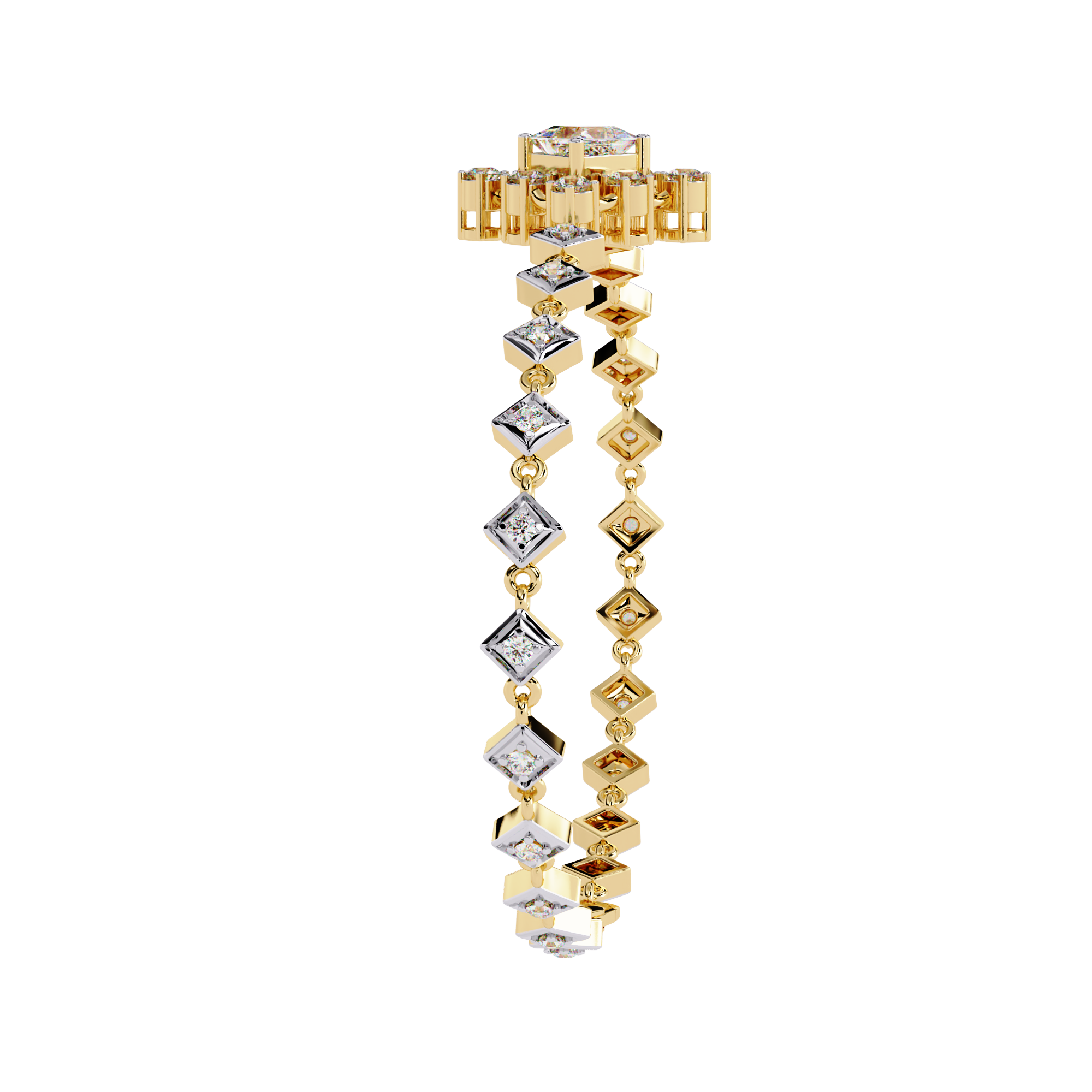 Geometric Spark Gold Bracelet with Princess-Cut & Round Diamonds