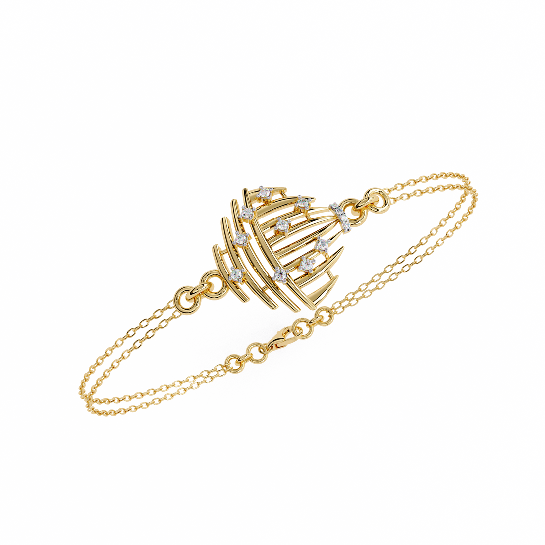 Celestial Cage – Diamond Bracelet with Double Chain Design